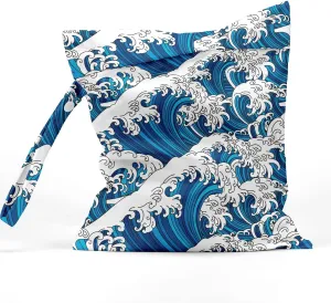 Wet Bag Waterproof Reusable Wet Dry Bag for Beach, Travel, Pool, Gym Bag for Swimsuits, Wet Clothes, Cloth Diapers, Washable Wet Bags for Baby, Japanese Traditional Art The Great Wave Print