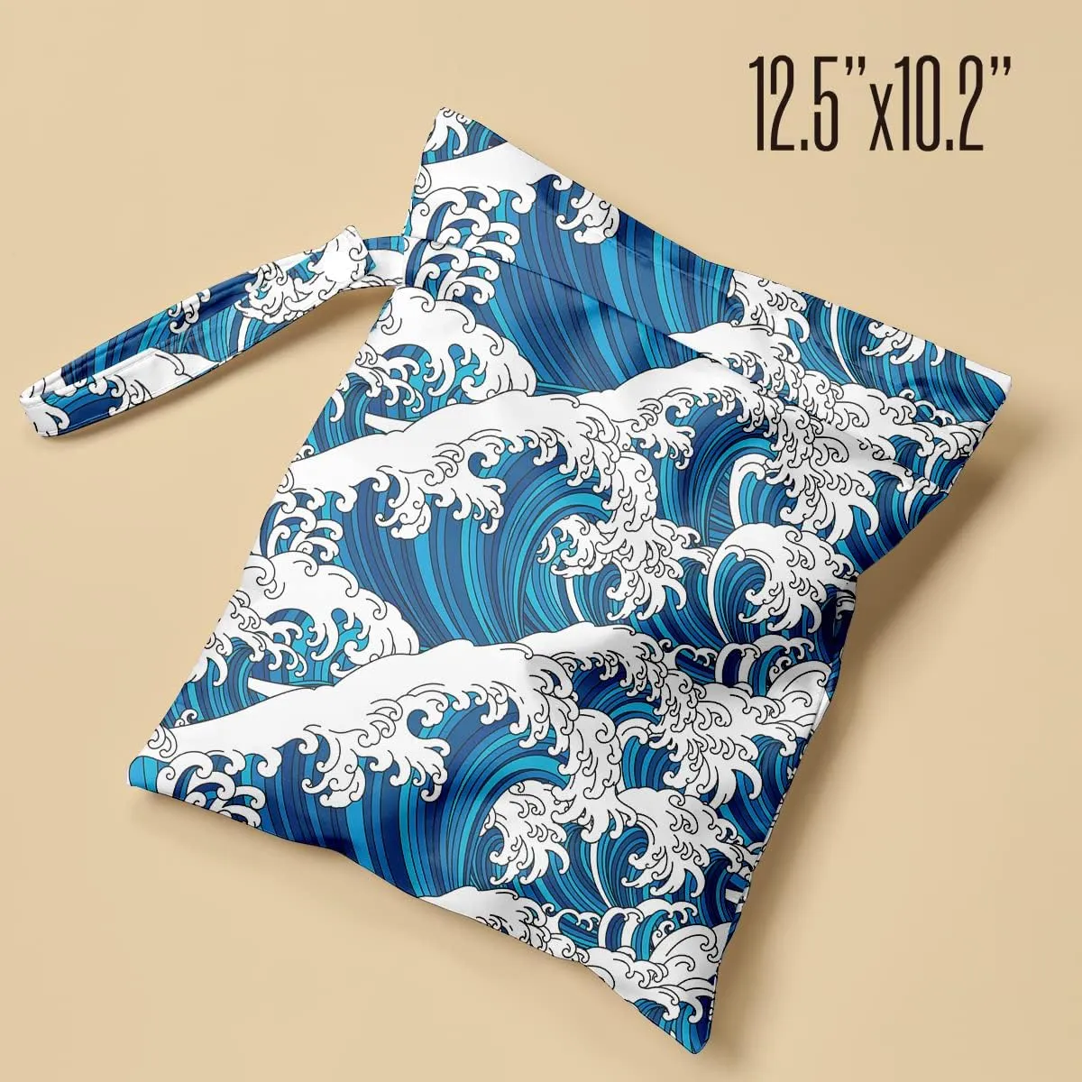 Wet Bag Waterproof Reusable Wet Dry Bag for Beach, Travel, Pool, Gym Bag for Swimsuits, Wet Clothes, Cloth Diapers, Washable Wet Bags for Baby, Japanese Traditional Art The Great Wave Print