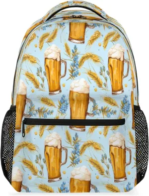 Wheat Ear Beer Cup Pattern Backpack, Wheat Backpacks Shoulder Bag Lightweight Casual Travel Laptop Daypack Bag for Women Men