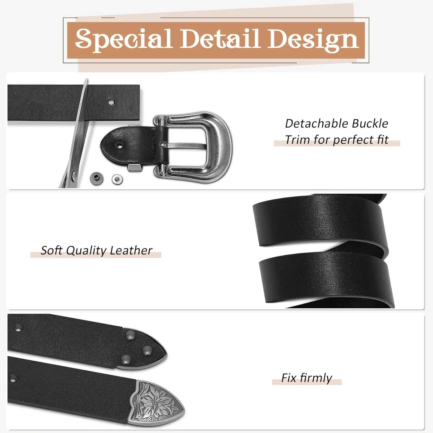 WHIPPY Vintage Western Leather Belt for Women Double Buckle Retro Cowgirl Waist Belts for Jeans Pants Dresses