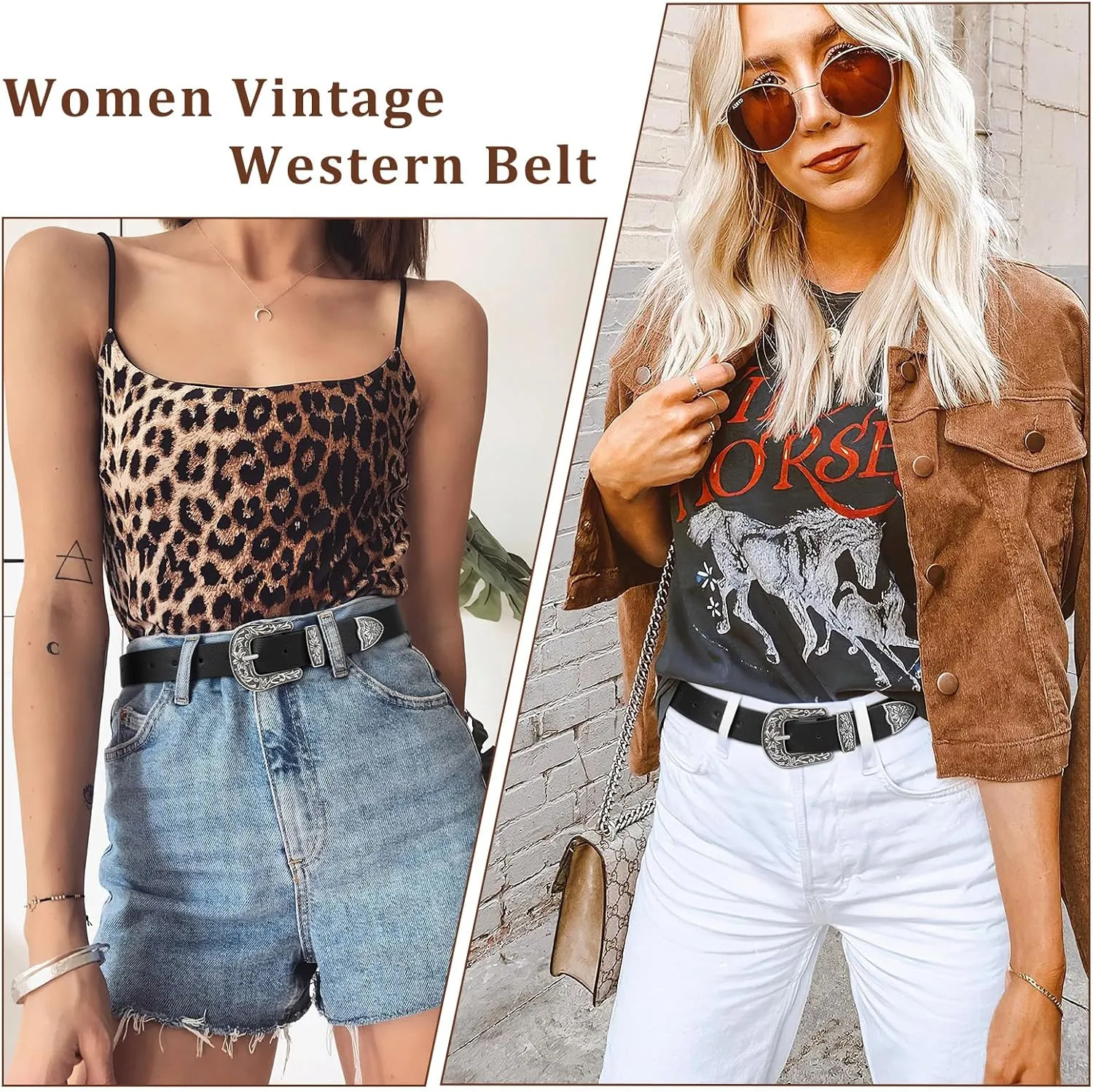 WHIPPY Western Belts for Women - Vintage Western Design Ladies Cowgirl Waist Belt for Pants Jeans Dresses