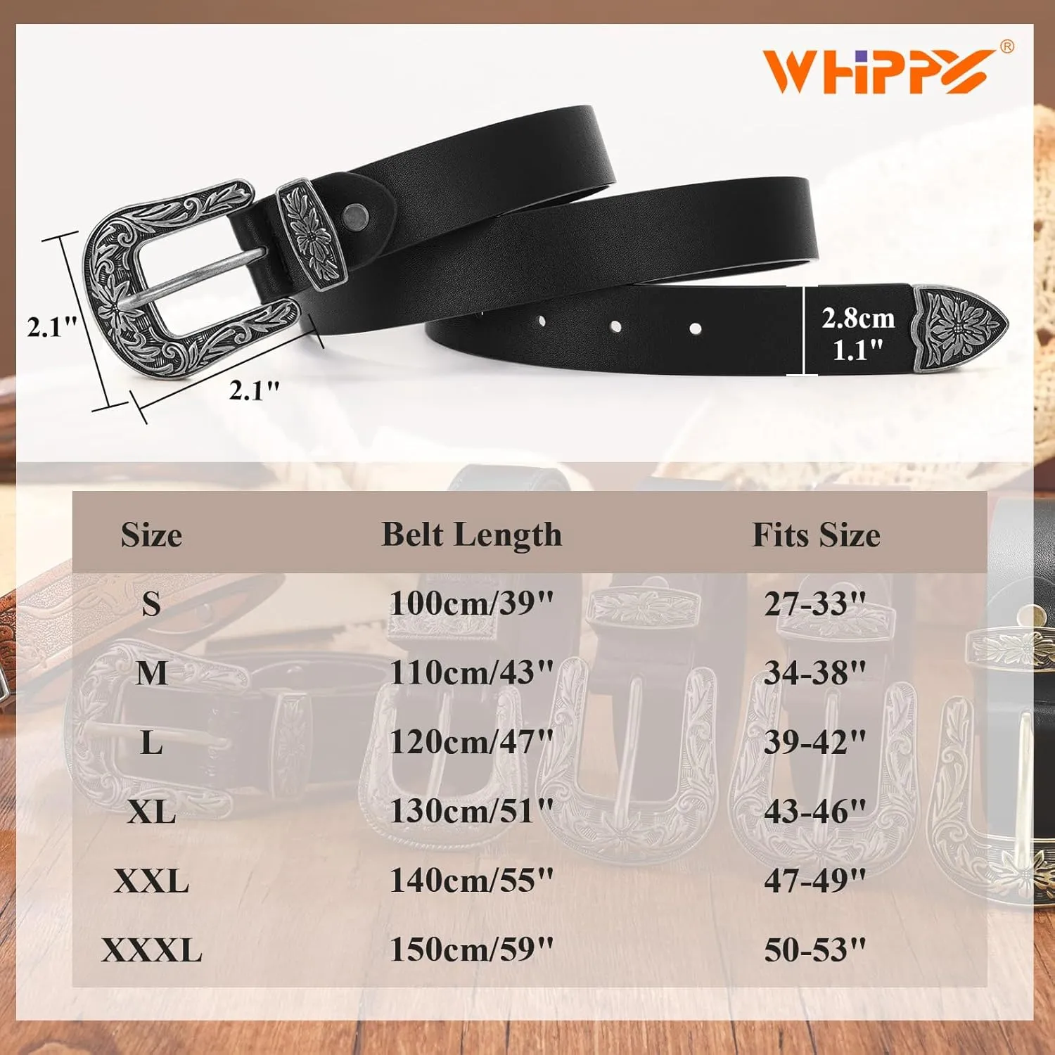 WHIPPY Western Belts for Women - Vintage Western Design Ladies Cowgirl Waist Belt for Pants Jeans Dresses