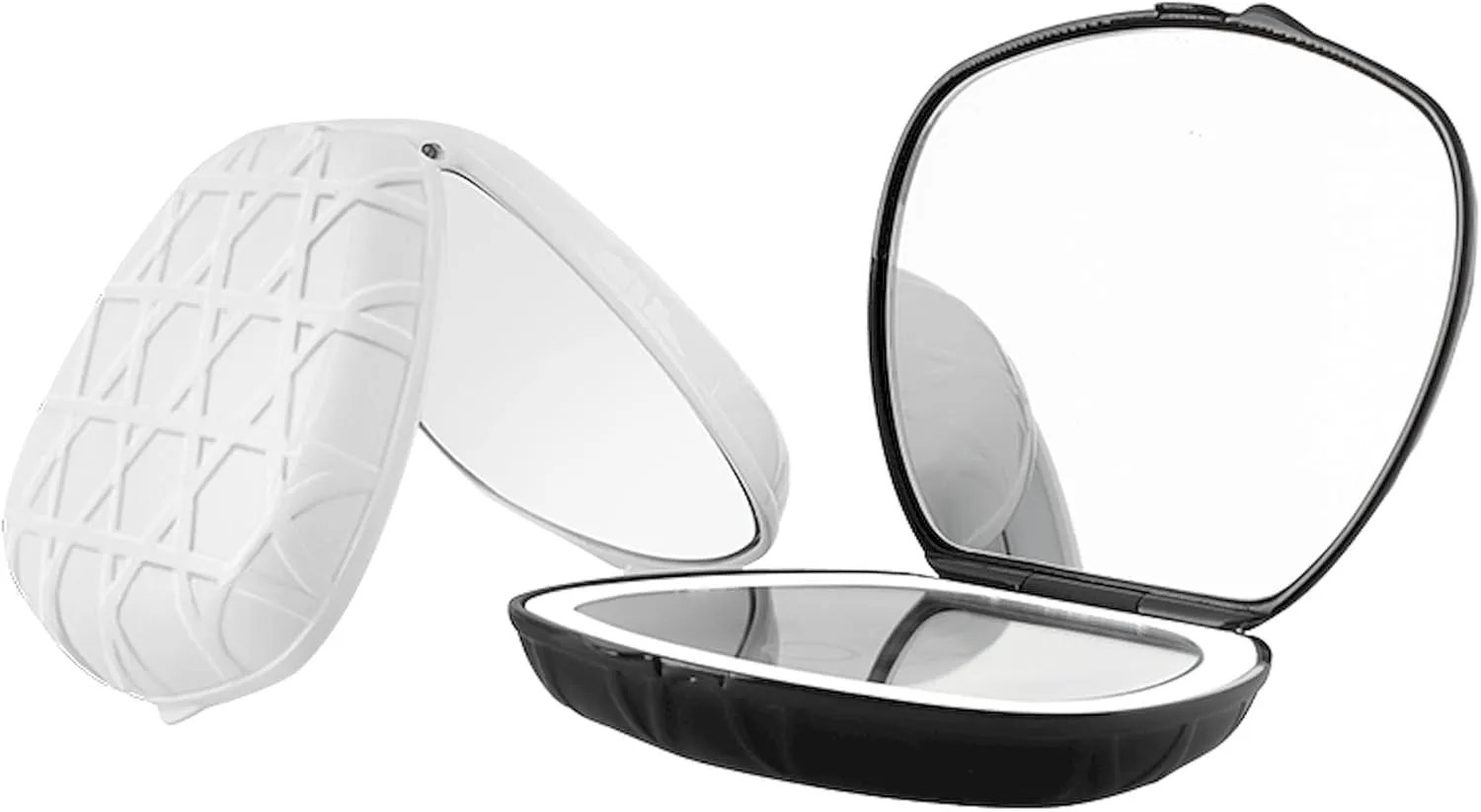 White Compact Shell-Shaped Makeup Mirror – 5X Magnification, Dual-Sided Foldable Design, Stepless Dimming LED, Rechargeable