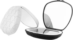 White Compact Shell-Shaped Makeup Mirror – 5X Magnification, Dual-Sided Foldable Design, Stepless Dimming LED, Rechargeable