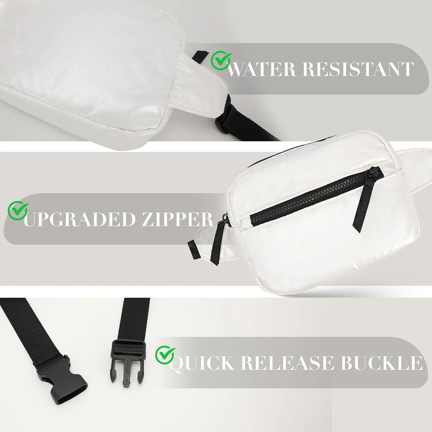 White Quilted Belt Bag for Women, Small White Crossbody Fanny Pack, Everywhere Mini Belt Bags Waist Pack