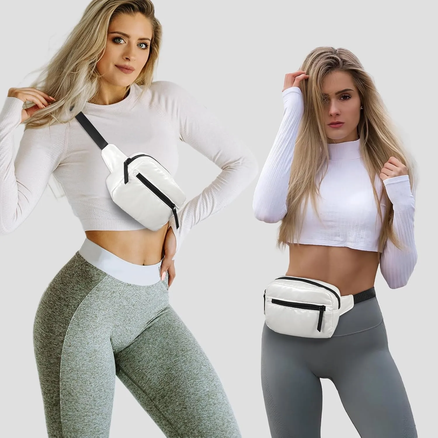 White Quilted Belt Bag for Women, Small White Crossbody Fanny Pack, Everywhere Mini Belt Bags Waist Pack