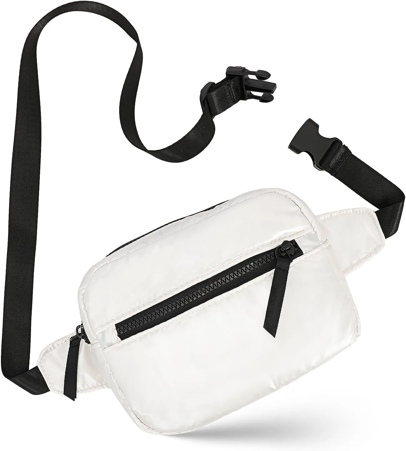 White Quilted Belt Bag for Women, Small White Crossbody Fanny Pack, Everywhere Mini Belt Bags Waist Pack