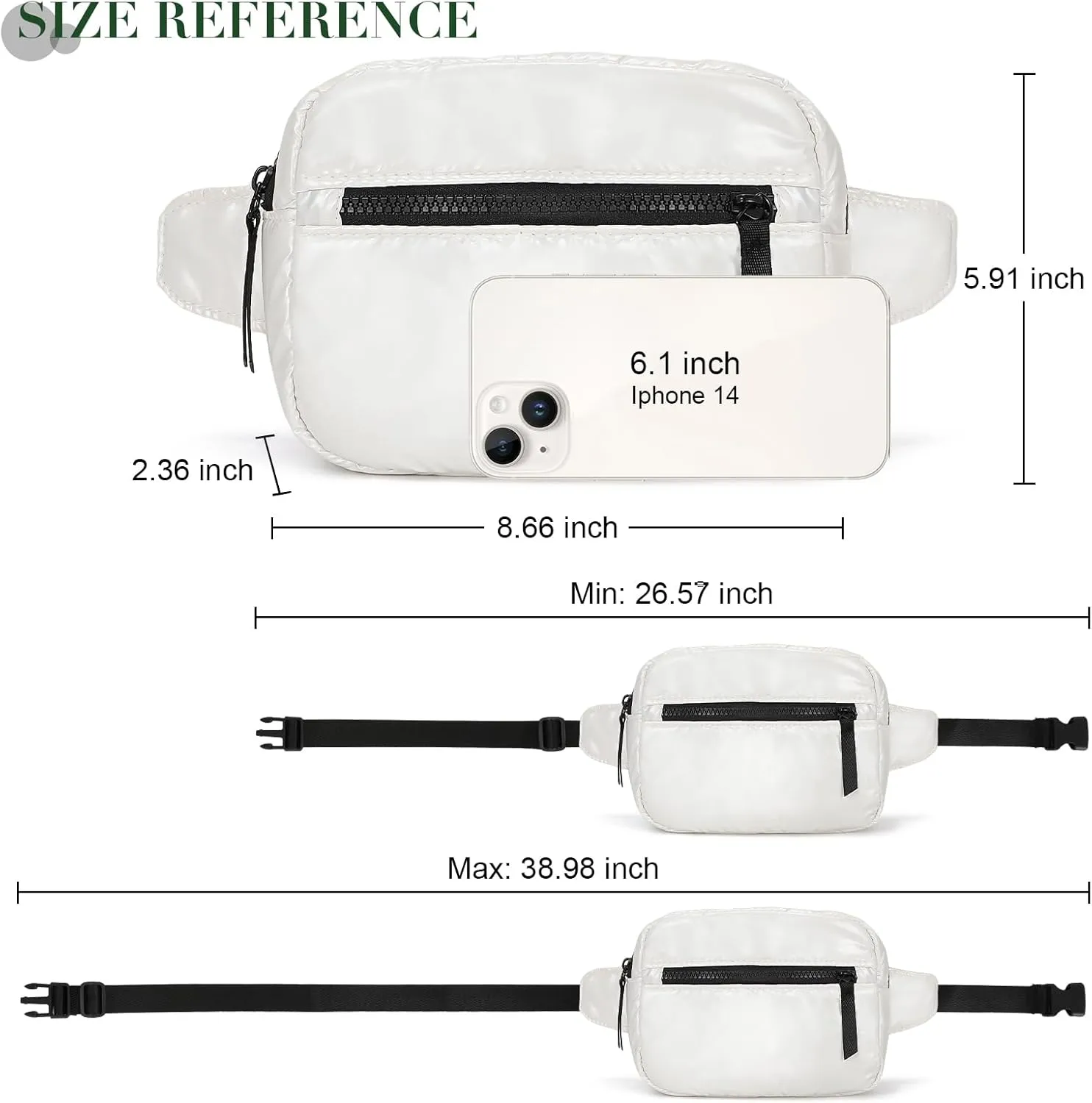White Quilted Belt Bag for Women, Small White Crossbody Fanny Pack, Everywhere Mini Belt Bags Waist Pack