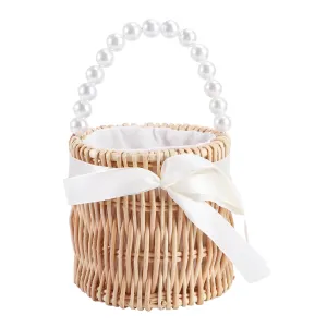 Wicker Storage Basket Wicker Storage Basket Pearl Beaded Handbags for Women Round Straw Woven Bag Evening Clutch Bag for Evening Vintage Tote Clutch Purses Wicker Hamper Brides Basket/1177