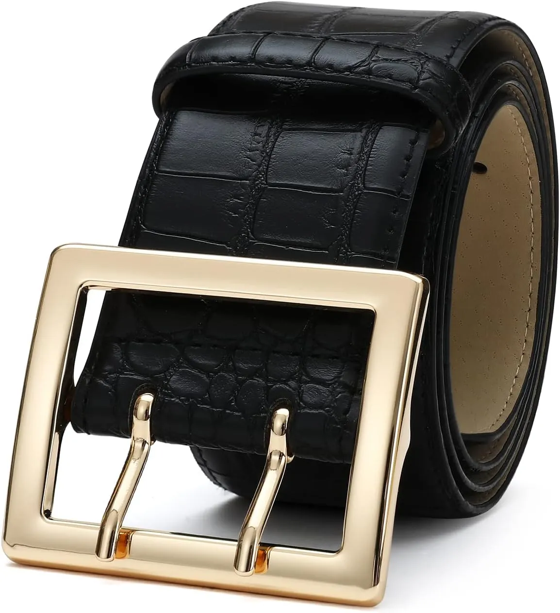 Wide Belts for Women Leather Wide Belts Fashion Thick Black Belt With Gold Buckle Belt for Dresses