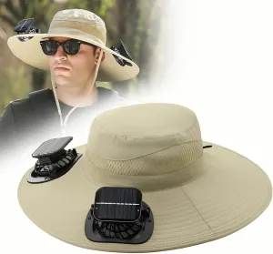 Wide Brim Bucket Hat with Solar Fans – UPF 50  Cooling Sun Hat for Men & Women, Great for Hiking, Fishing, Beach