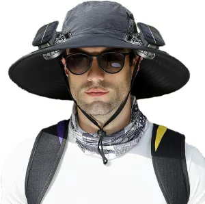 Wide Brim Solar Fan Hat, Hat with 2 Solar Power Fan, Bucket Hats for Men Women, Fans Built in