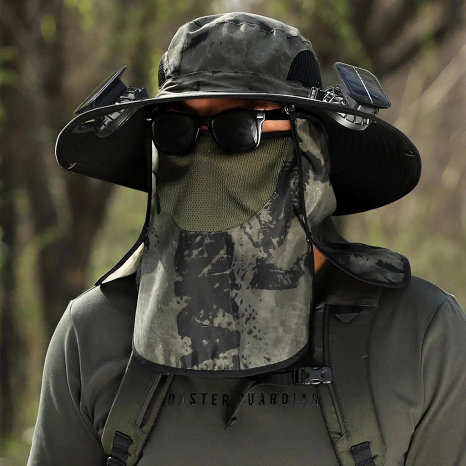 Wide Brim Solar Fan Outdoor Fishing Hat-Solar & USB Charging, Solar Fan Hat, Waterproof Hat with Solar Fan Built