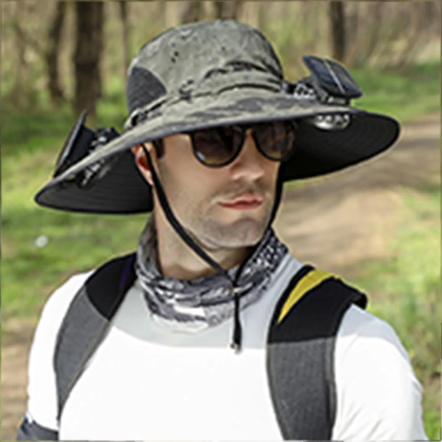 Wide Brim Solar Fan Outdoor Fishing Hat-Solar & USB Charging, Solar Fan Hat, Waterproof Hat with Solar Fan Built