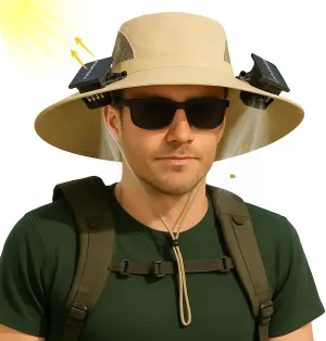 Wide Brim Solar Fan Outdoor Fishing Hat,Fishing Hat with Fan with 2 Solar-Solar Fan Sun Bucket Hat for Men Women