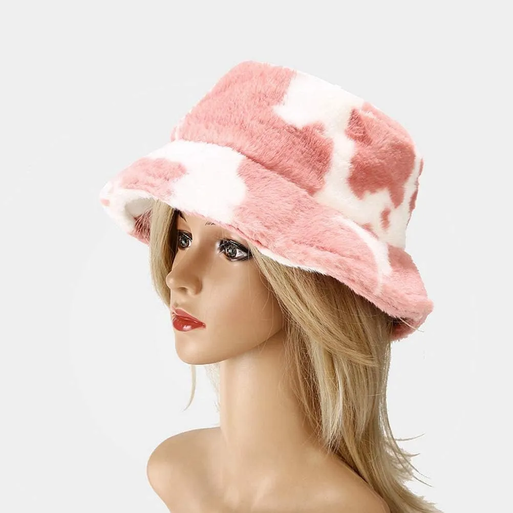 Winter Plush Bucket Hat for Women Warm Soft Faux Fur Fisherman Cap Fuzzy Fluffy Bucket Hats