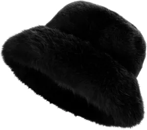 Winter Soft Faux Fur Plush Bucket Hat, Lovely Fuzzy Fisherman Cap, Fashion Outdoor Thick Warm Sun Cap for Women