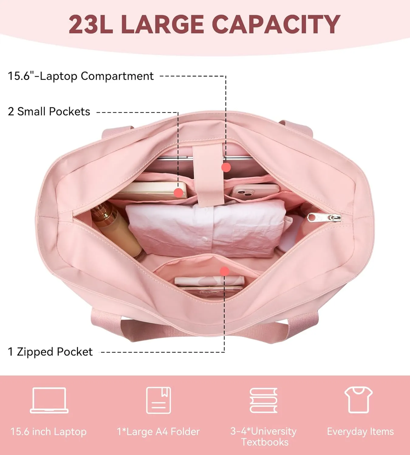 WLLWOO Large Work Tote Bag for Women with 15.6" Laptop Compartment & Trolley Sleeve for Travel Daily Nurse Gym