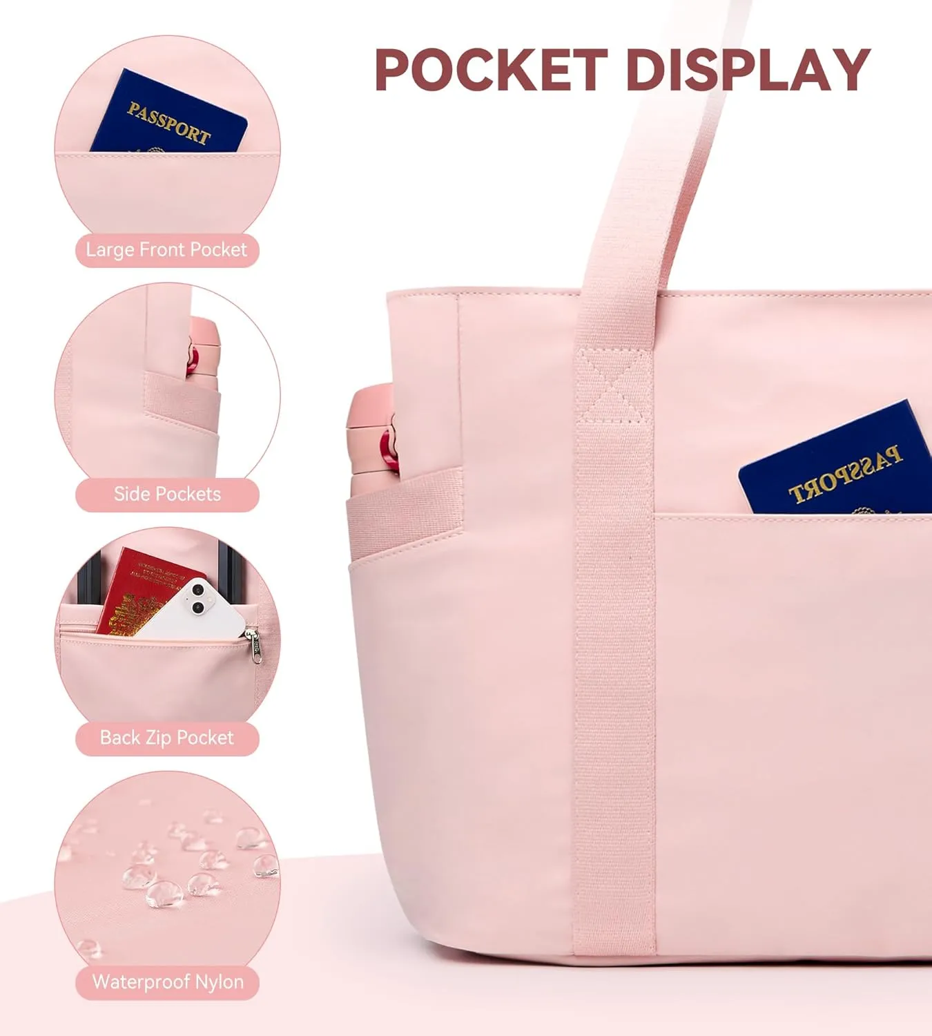 WLLWOO Large Work Tote Bag for Women with 15.6" Laptop Compartment & Trolley Sleeve for Travel Daily Nurse Gym