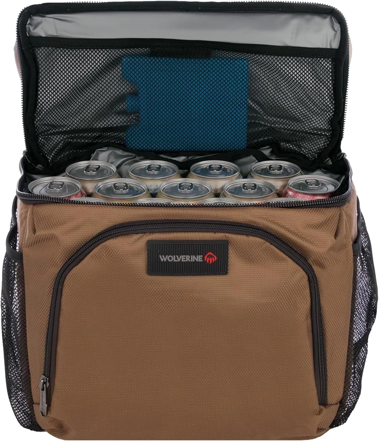 Wolverine 36 Can Cooler Backpack with Durable Nailhead Nylon, Dual Compartment Cooler & Dry Storage, Padded Mesh Back Panel, & Exterior Water Bottle Pockets