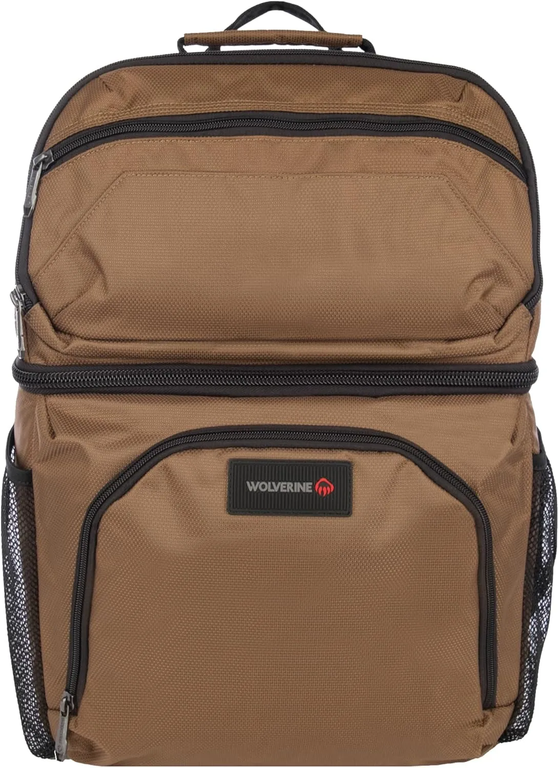 Wolverine 36 Can Cooler Backpack with Durable Nailhead Nylon, Dual Compartment Cooler & Dry Storage, Padded Mesh Back Panel, & Exterior Water Bottle Pockets