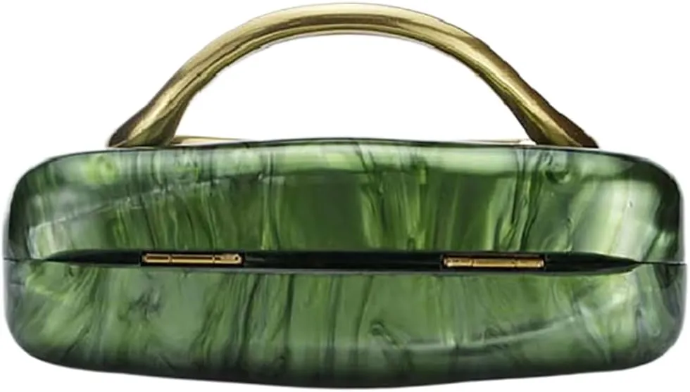 Women Acrylic Clutch Box Metal Handle Evening Bag Trendy Ladies Shoulder Crossbody Purse for Wedding Party Causal