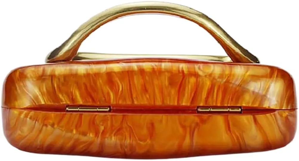 Women Acrylic Clutch Box Metal Handle Evening Bag Trendy Ladies Shoulder Crossbody Purse for Wedding Party Causal