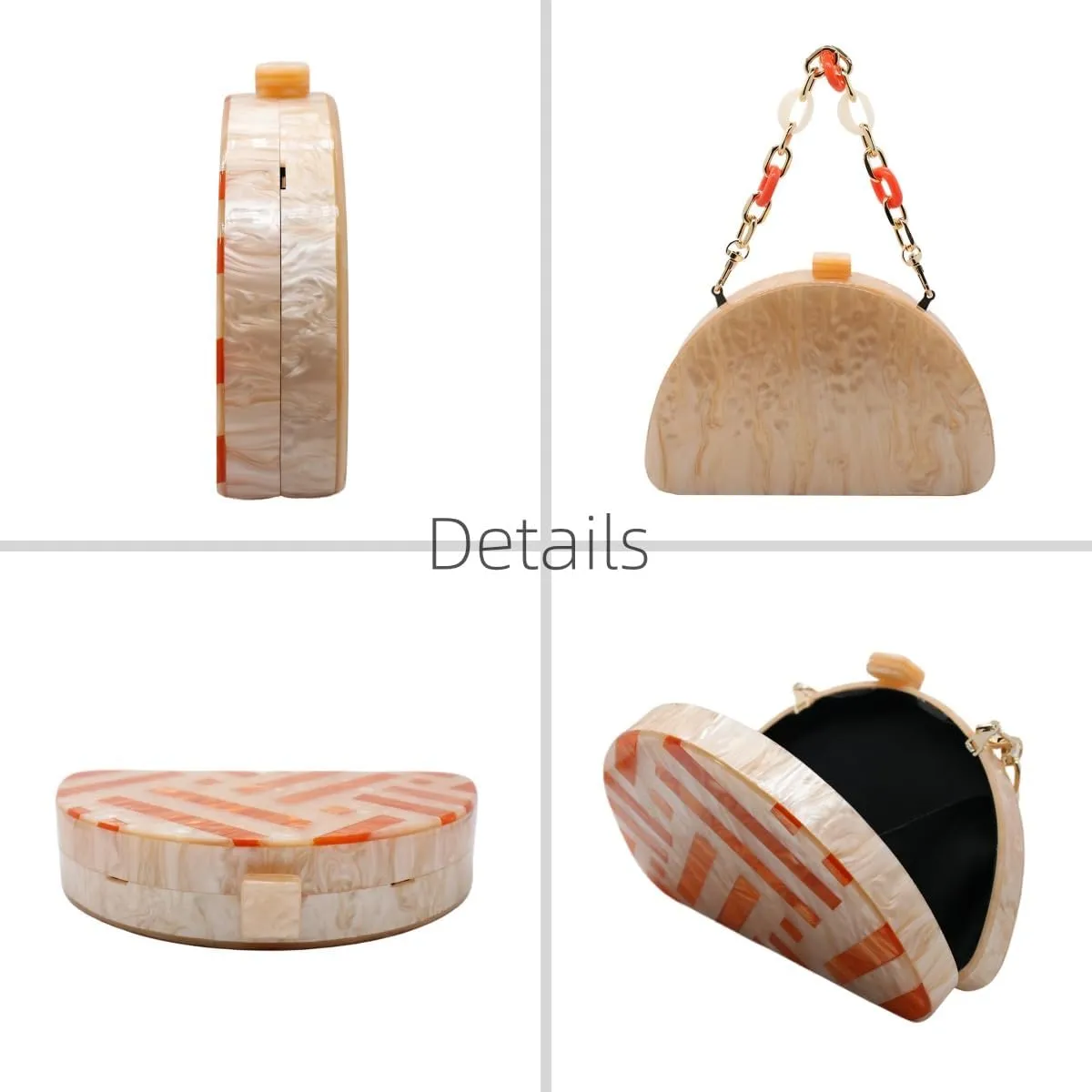 Women Acrylic Purses and Handbags Semicircle Acrylic Clutch Unique Crossbody Bag with Chain Party Evening Bag