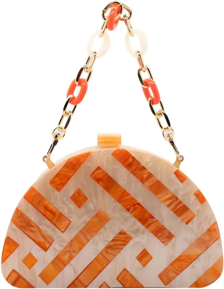 Women Acrylic Purses and Handbags Semicircle Acrylic Clutch Unique Crossbody Bag with Chain Party Evening Bag