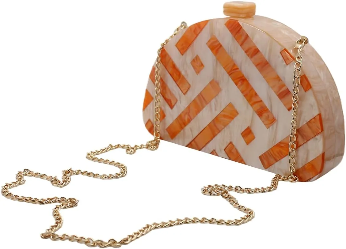 Women Acrylic Purses and Handbags Semicircle Acrylic Clutch Unique Crossbody Bag with Chain Party Evening Bag