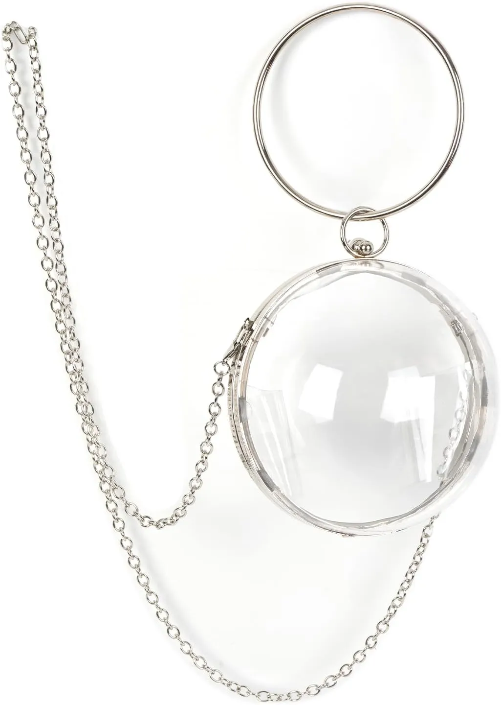Women Clear Purse Acrylic Clutch Bag, Round Transparent Crossbody Evening Bag for Wedding Prom Party Evening Crossbody with Sliver Chain Strap