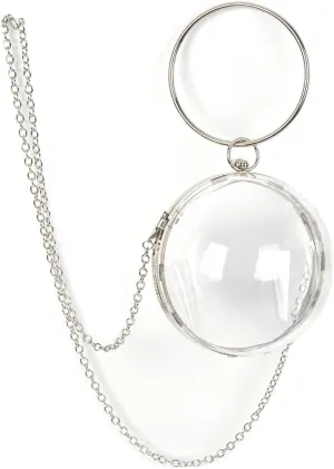 Women Clear Purse Acrylic Clutch Bag, Round Transparent Crossbody Evening Bag for Wedding Prom Party Evening Crossbody with Sliver Chain Strap