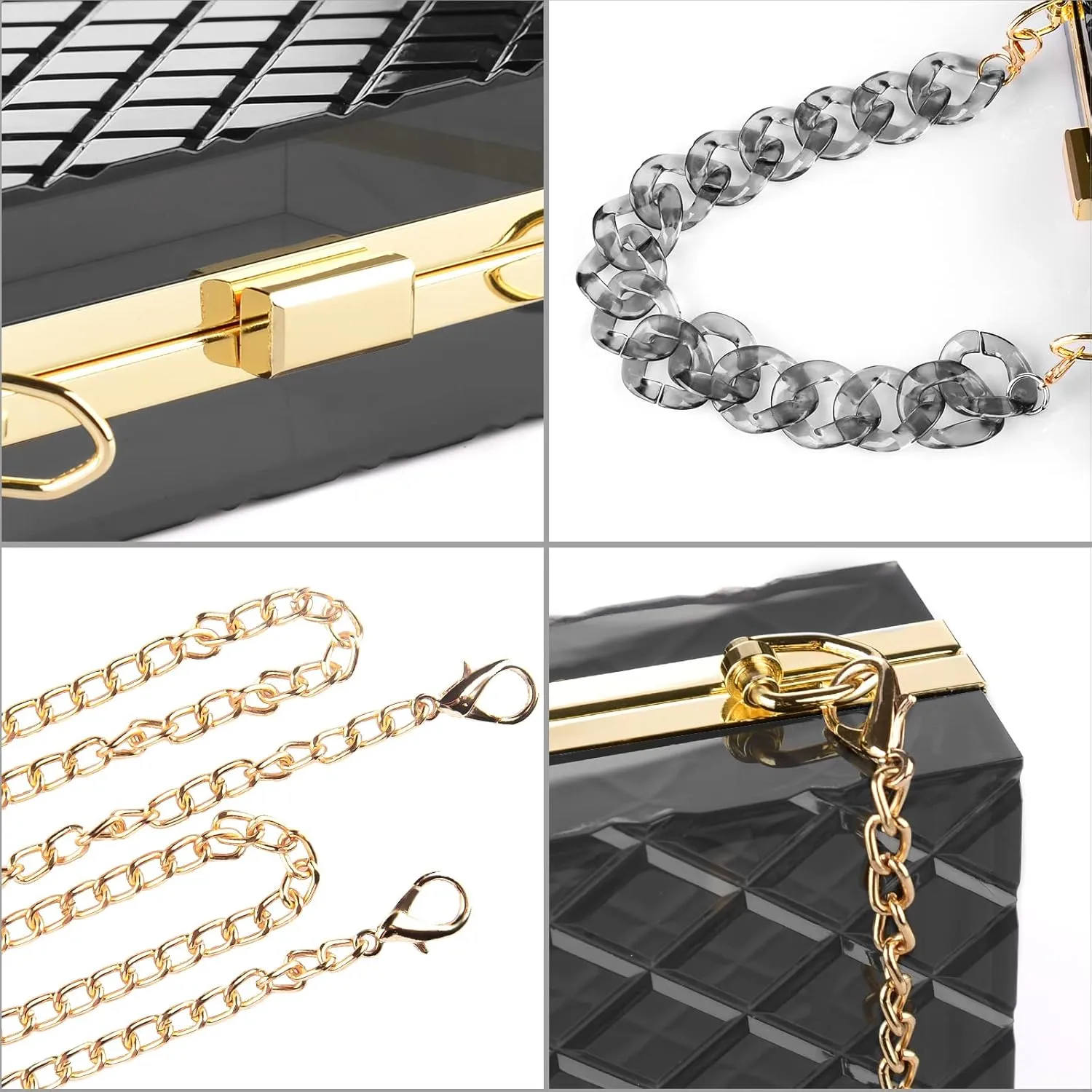 Women Clear Purse, Acrylic Evening Clutch Bag, Transparent Crossbody Shoulder Handle Handbag Fits School Prom & Concerts