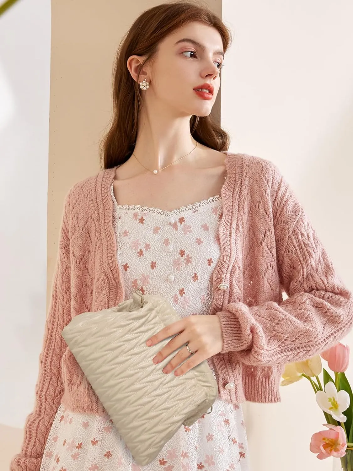 Women Clutch Bag Women's Evening Handbag Pleated PU Clutch Purse Quilted Handbags for Women Wedding Cocktail Party
