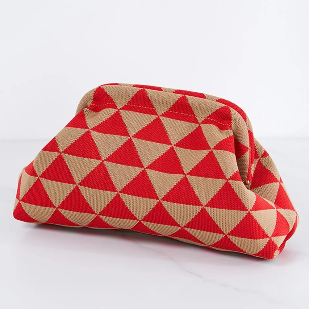 Women Colorblock Dumpling Clutch - Contrast Color Knitting Casual Summer Beach Bag