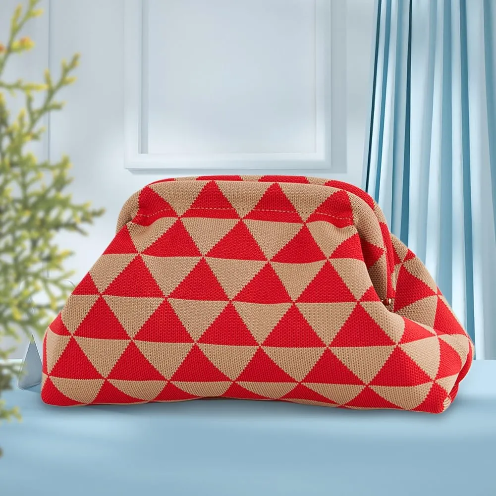Women Colorblock Dumpling Clutch - Contrast Color Knitting Casual Summer Beach Bag