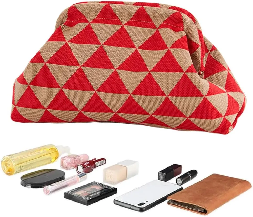 Women Colorblock Dumpling Clutch - Contrast Color Knitting Casual Summer Beach Bag