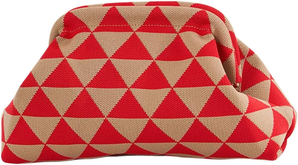 Women Colorblock Dumpling Clutch - Contrast Color Knitting Casual Summer Beach Bag
