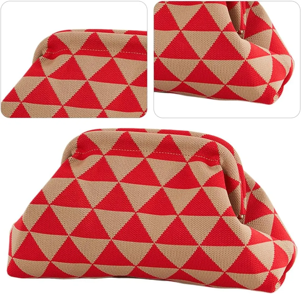 Women Colorblock Dumpling Clutch - Contrast Color Knitting Casual Summer Beach Bag