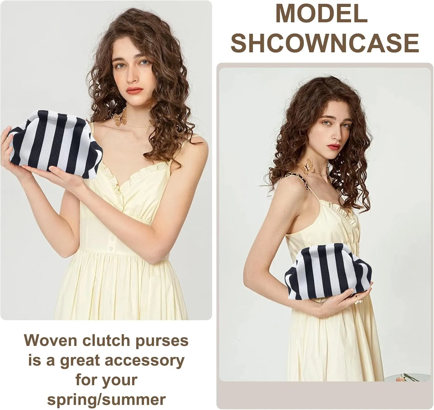 Women Colorblock Dumpling Clutch - Contrast Color Knitting Casual Summer Beach Bag