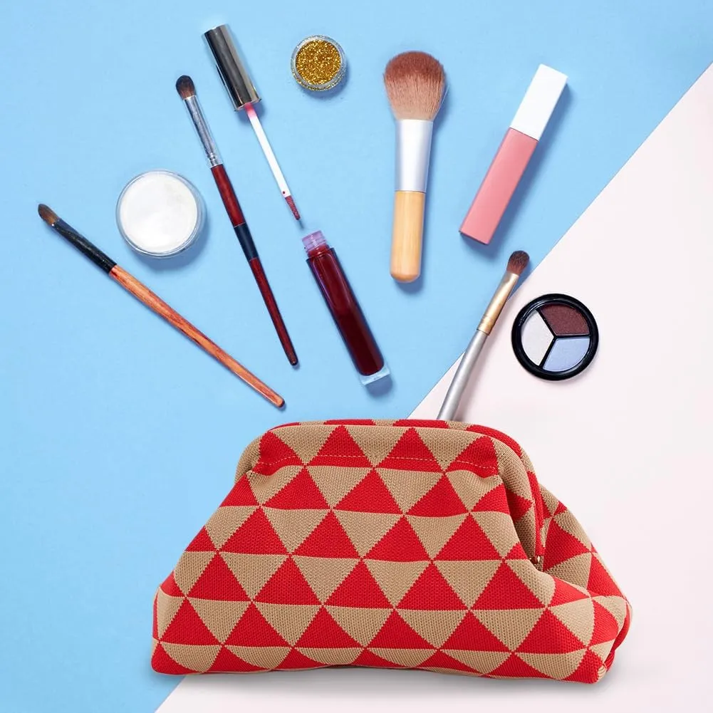 Women Colorblock Dumpling Clutch - Contrast Color Knitting Casual Summer Beach Bag