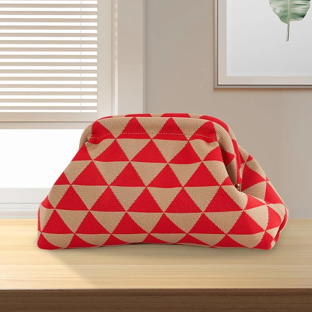 Women Colorblock Dumpling Clutch - Contrast Color Knitting Casual Summer Beach Bag