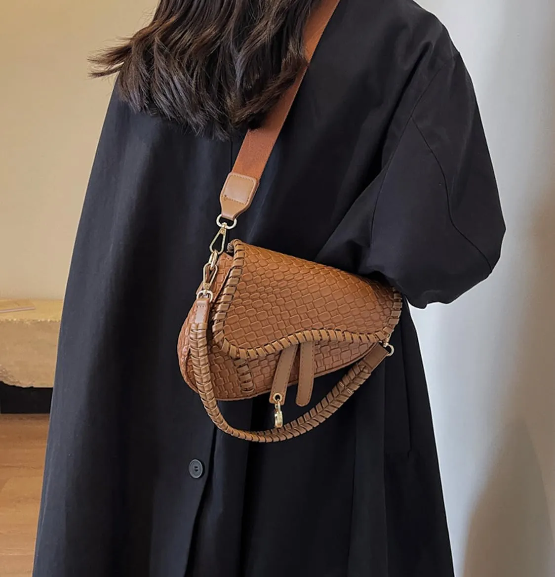 Women Cow Print Saddle Shoulder Bag Clutch Purse Underarm Handbag Satchel Zipper Crossbody Bag
