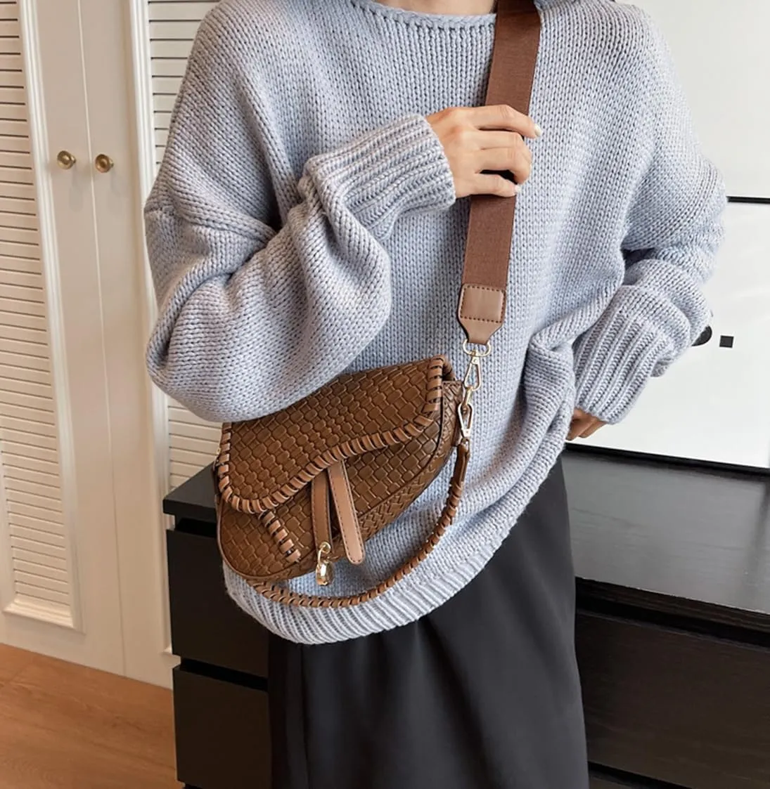 Women Cow Print Saddle Shoulder Bag Clutch Purse Underarm Handbag Satchel Zipper Crossbody Bag