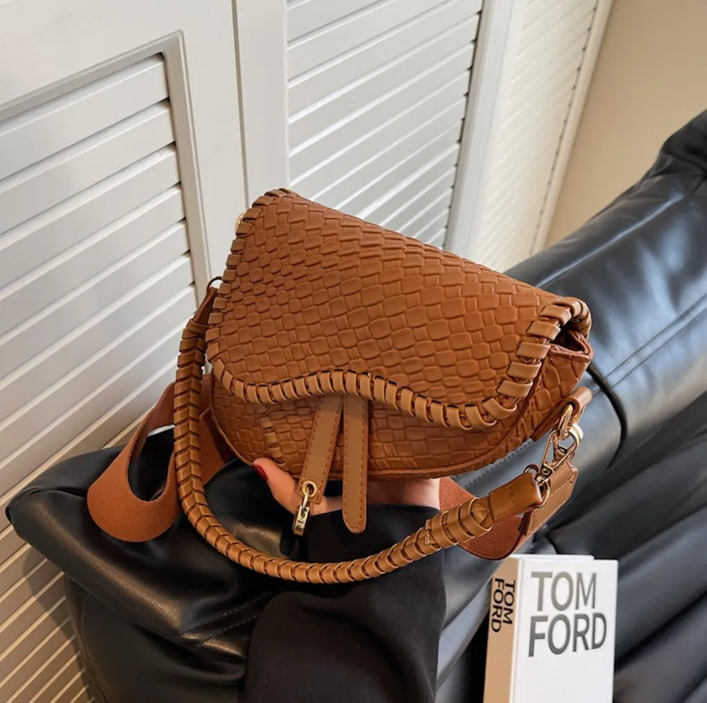 Women Cow Print Saddle Shoulder Bag Clutch Purse Underarm Handbag Satchel Zipper Crossbody Bag