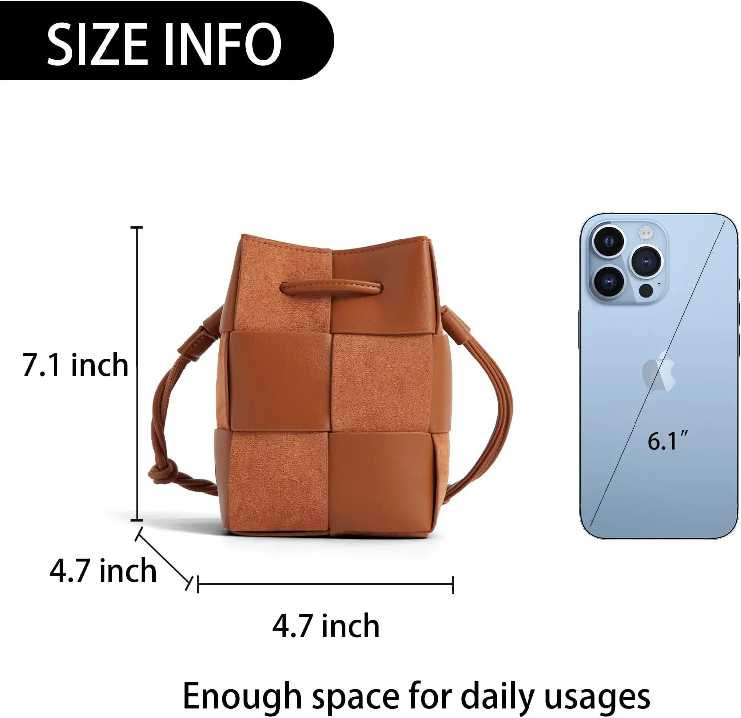 Women Drawstring Bucket Tote Crossbody Bag, Autumn Sports Woven Drawstring Hobo Bucket Bag (Brown)