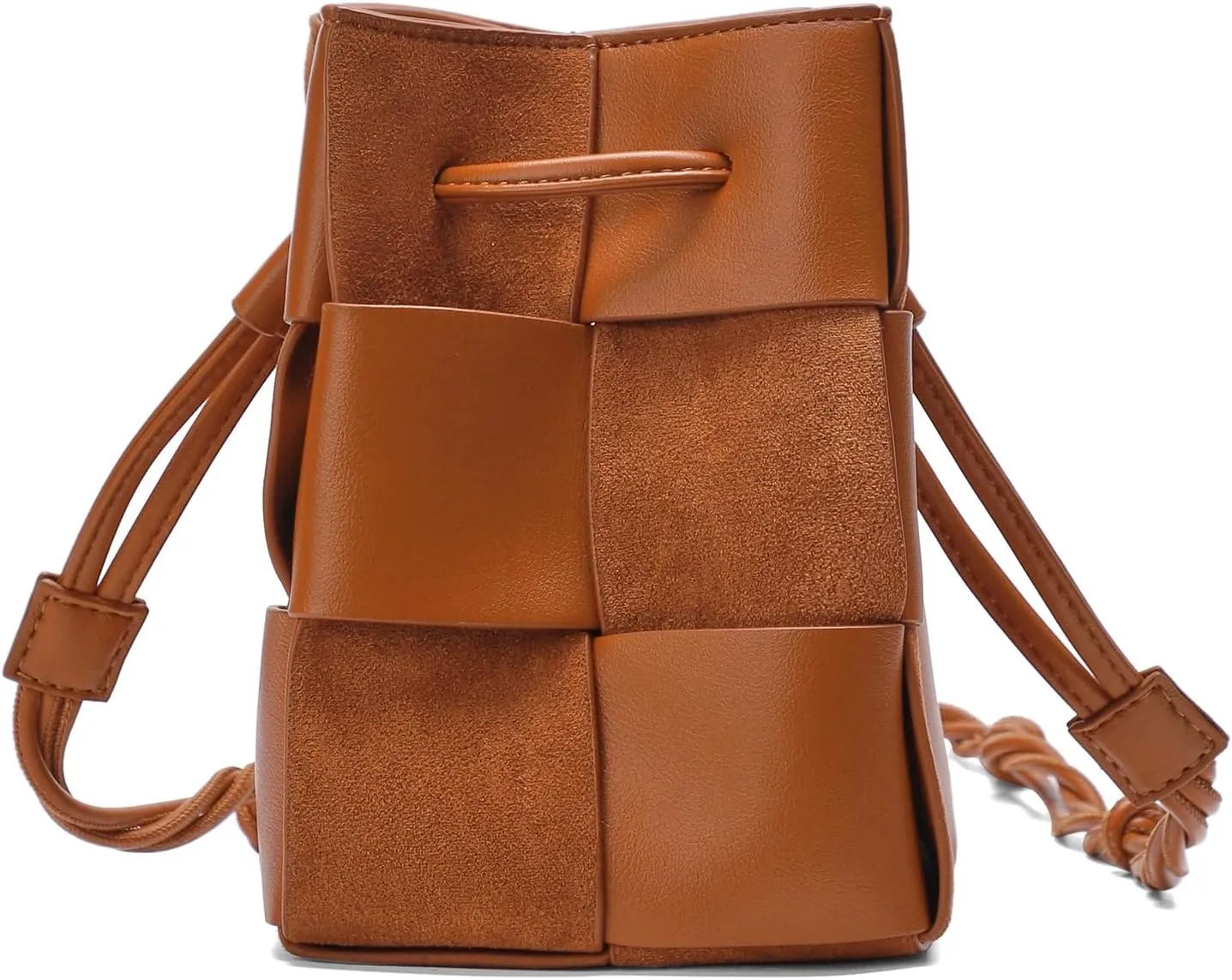Women Drawstring Bucket Tote Crossbody Bag, Autumn Sports Woven Drawstring Hobo Bucket Bag (Brown)