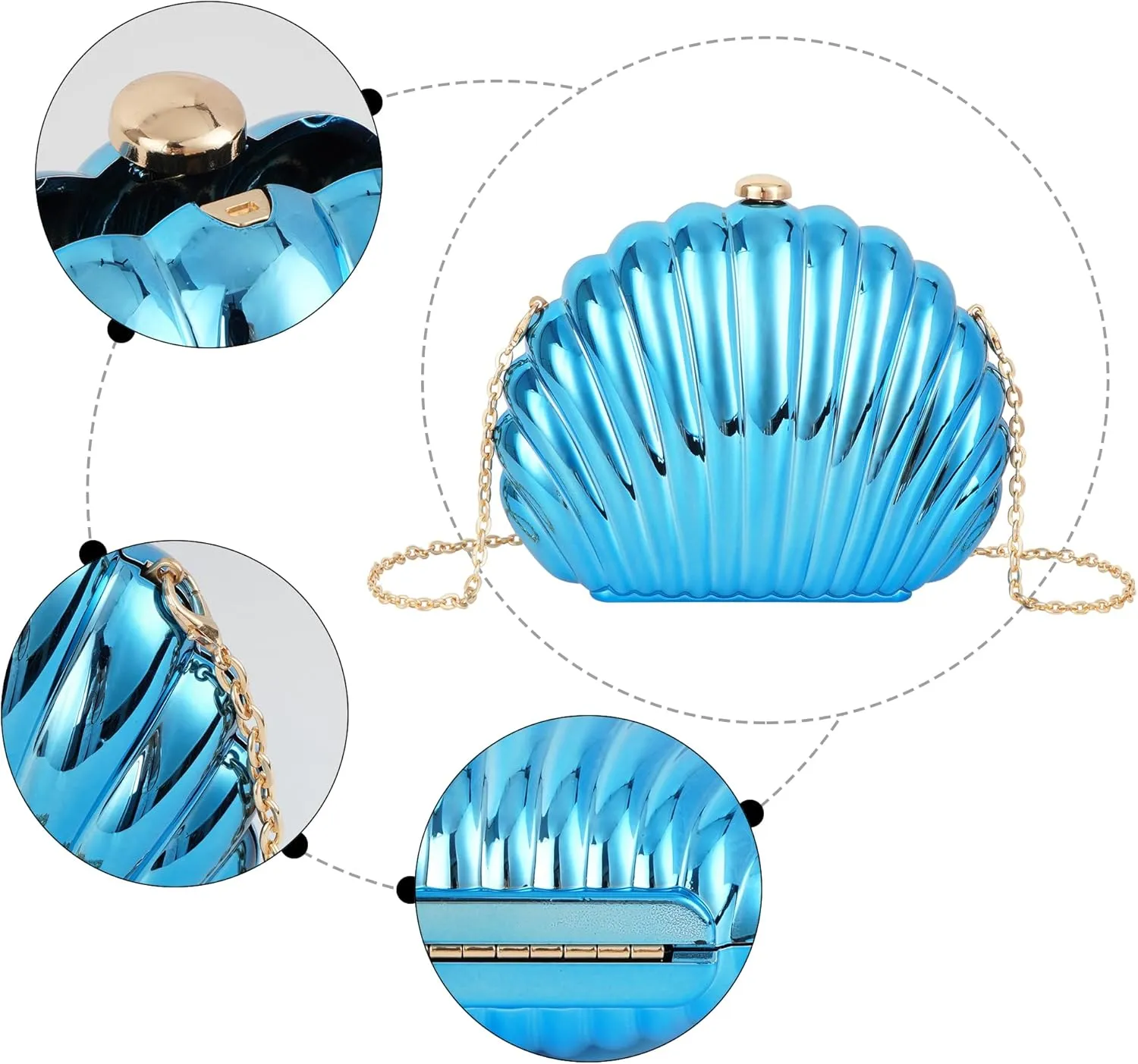 Women Evening Bag Acrylic Clutch Purse Shell Shape Shoulder Cross-body Bag Chain Box Bag