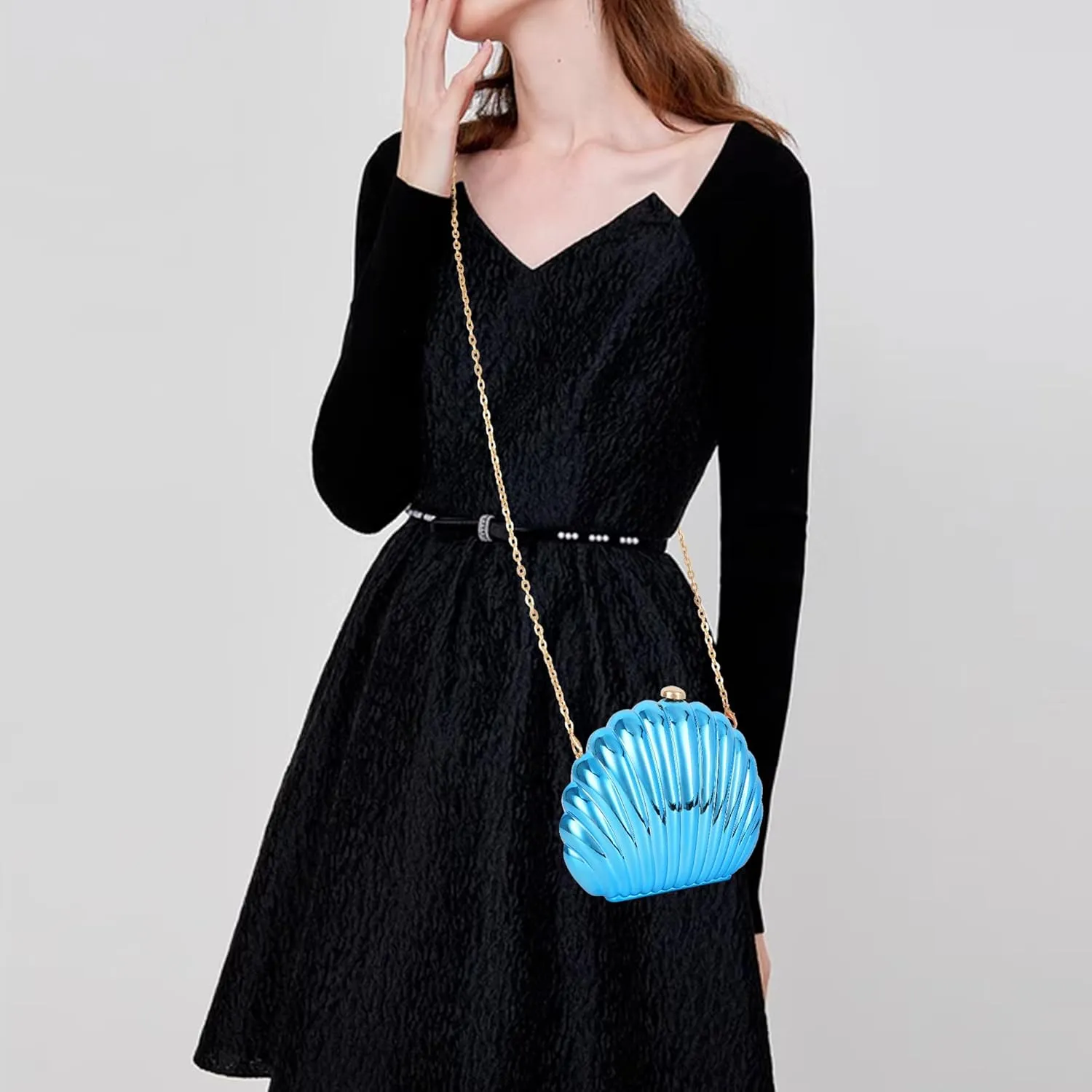 Women Evening Bag Acrylic Clutch Purse Shell Shape Shoulder Cross-body Bag Chain Box Bag