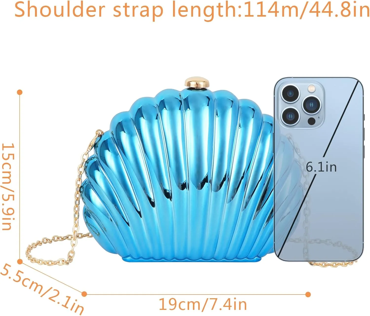 Women Evening Bag Acrylic Clutch Purse Shell Shape Shoulder Cross-body Bag Chain Box Bag